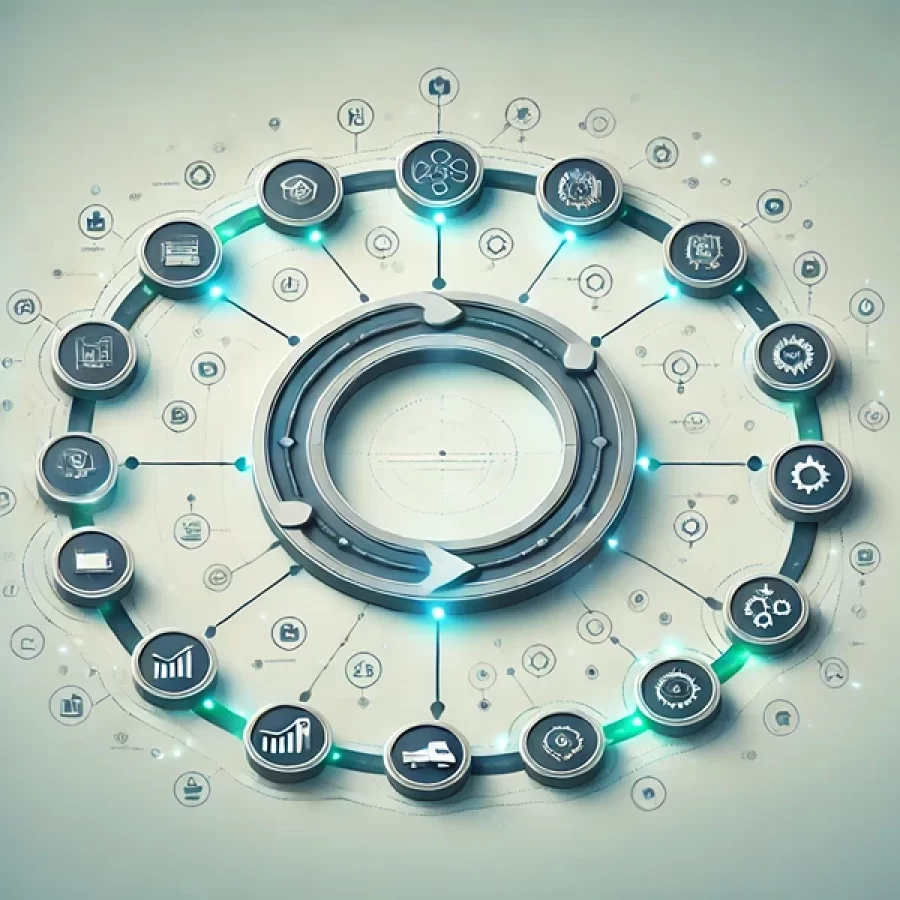 DALL·E 2024-11-25 16.18.28 - A clean and modern digital illustration representing the concept of a full value chain for a tech company website. The design features a stylized circ